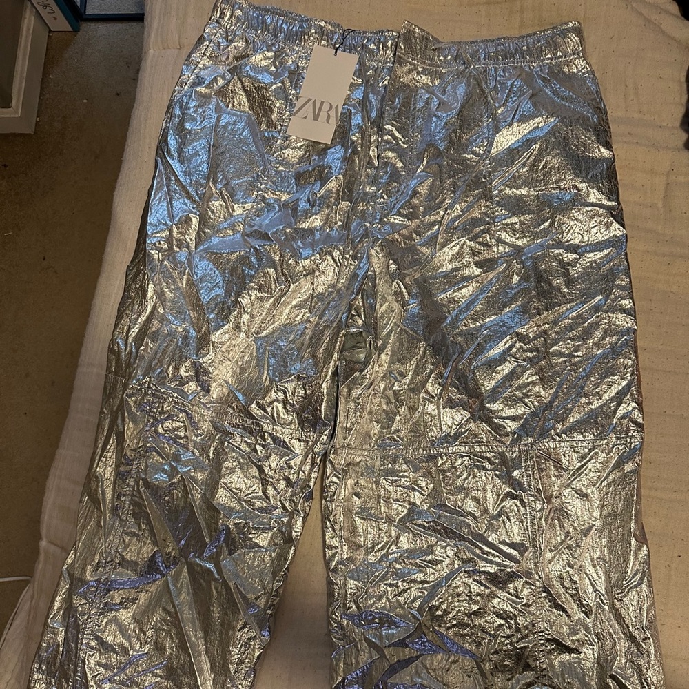 Zara Metallic Parachute Pants